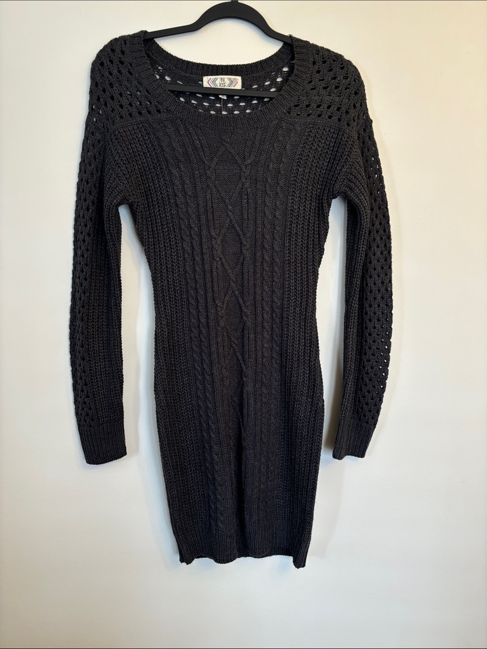 Pink Rose Heather Charcoal Cable Knit Sweater Dress
